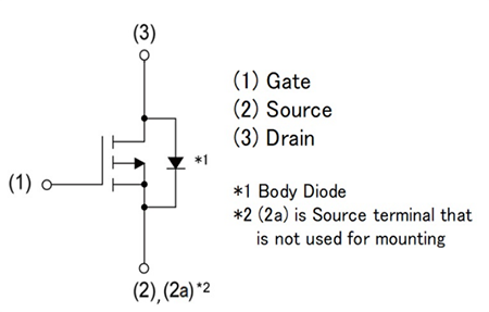 Schéma du circuit d'application - ROHM Semiconductor MOSFET à signal faible et canal P RV7E035AT